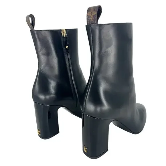 Louis Vuitton Donna Ankle Boots Black Calf Leather Monogram Studs Size 39.5 - Picture 11 of 16